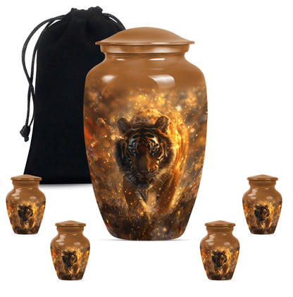tiger urn with flower theme, personalized memorial urn 
