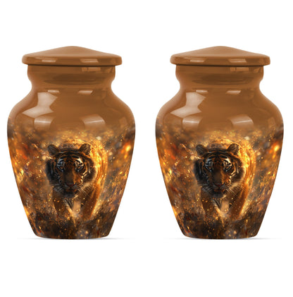 tiger urn with flower theme, personalized memorial urn 