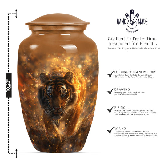 tiger urn with flower theme, personalized memorial urn 