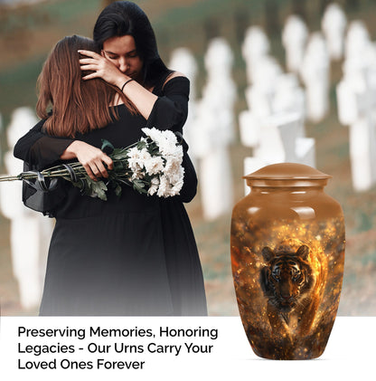 tiger urn with flower theme, personalized memorial urn 