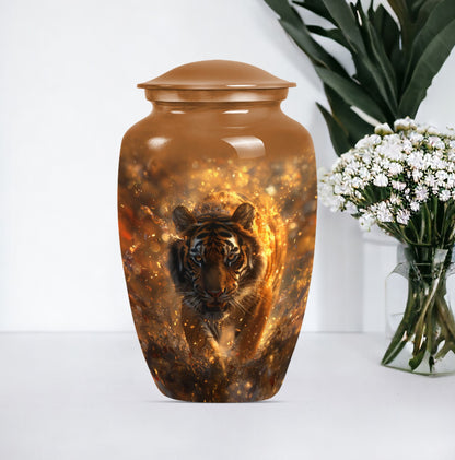 tiger urn with flower theme, personalized memorial urn 
