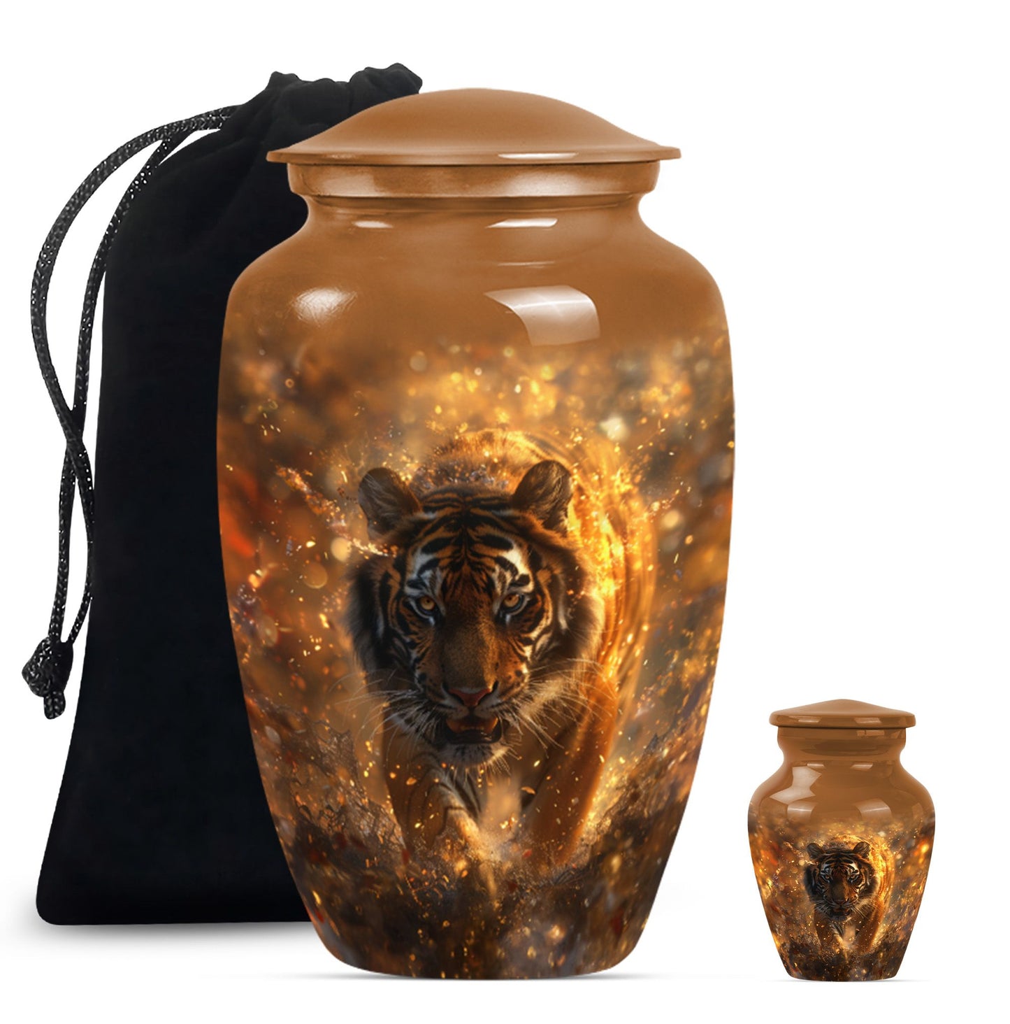 tiger urn with flower theme, personalized memorial urn 