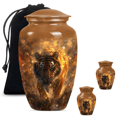 tiger urn with flower theme, personalized memorial urn 