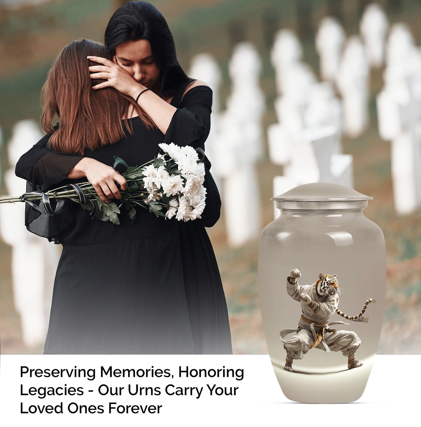 10-inch tiger urn themed with flowers