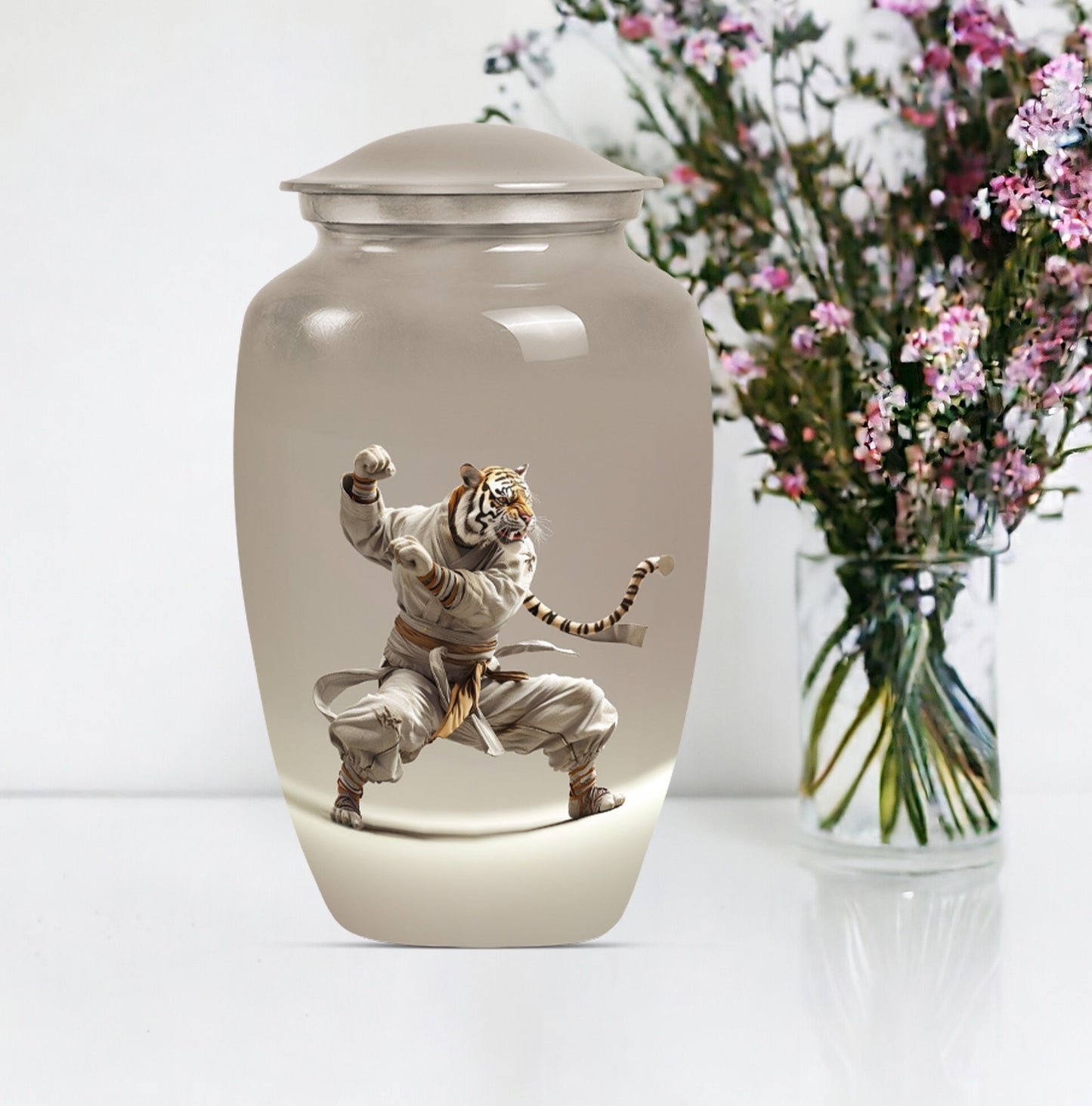 10-inch tiger urn themed with flowers