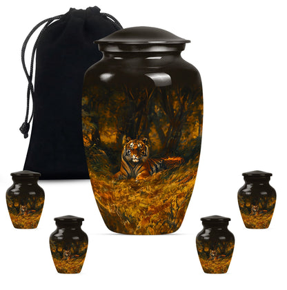 A 10-inch classic tiger urn with a flower theme.
