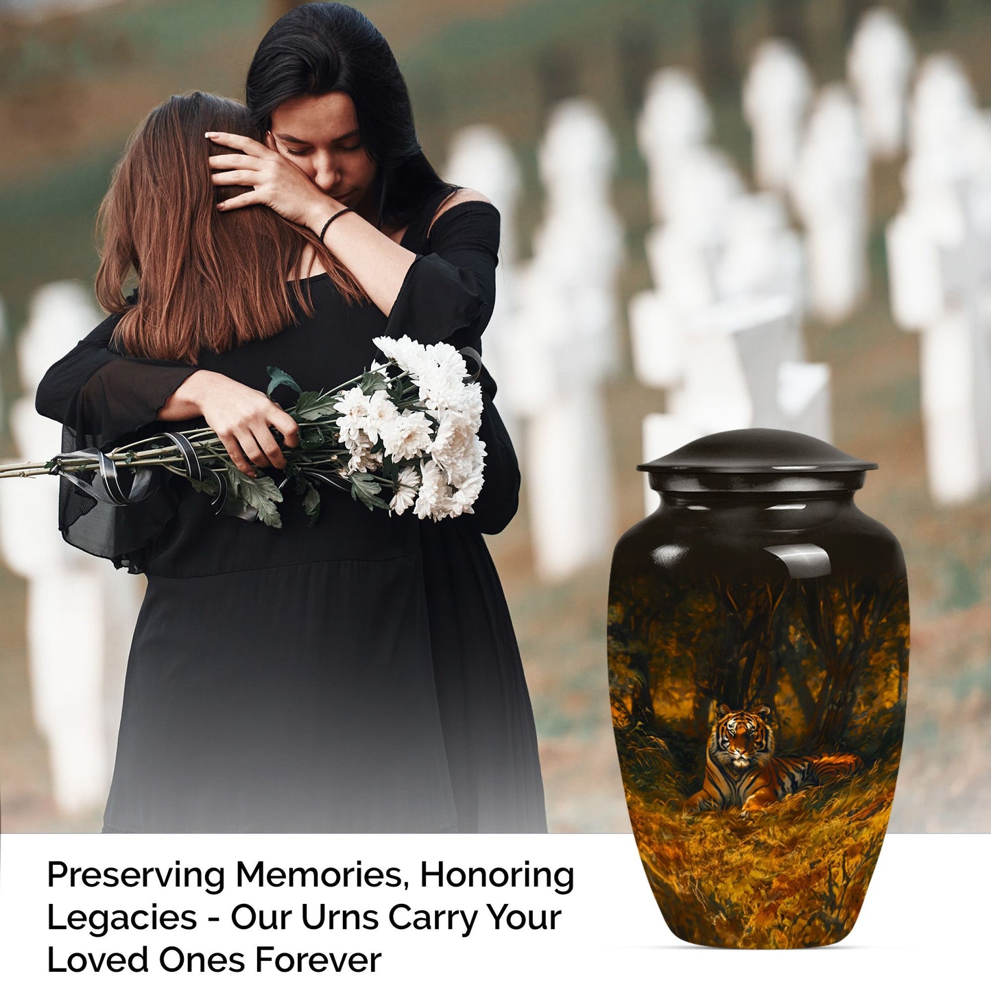 A 10-inch classic tiger urn with a flower theme.