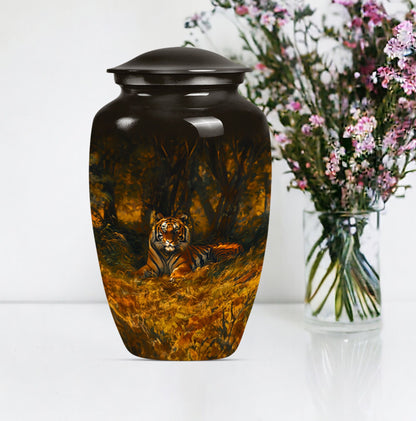 A 10-inch classic tiger urn with a flower theme.