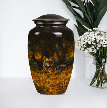 A 10-inch classic tiger urn with a flower theme.