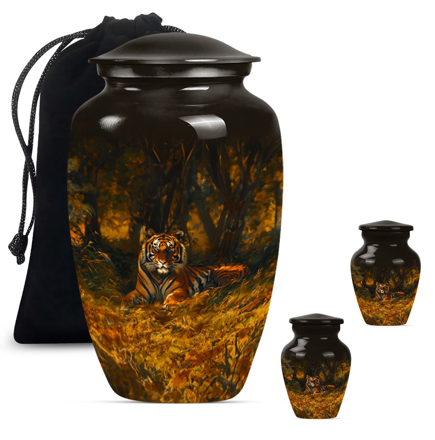 A 10-inch classic tiger urn with a flower theme.