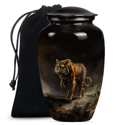 10-inch classic tiger urn with floral design.