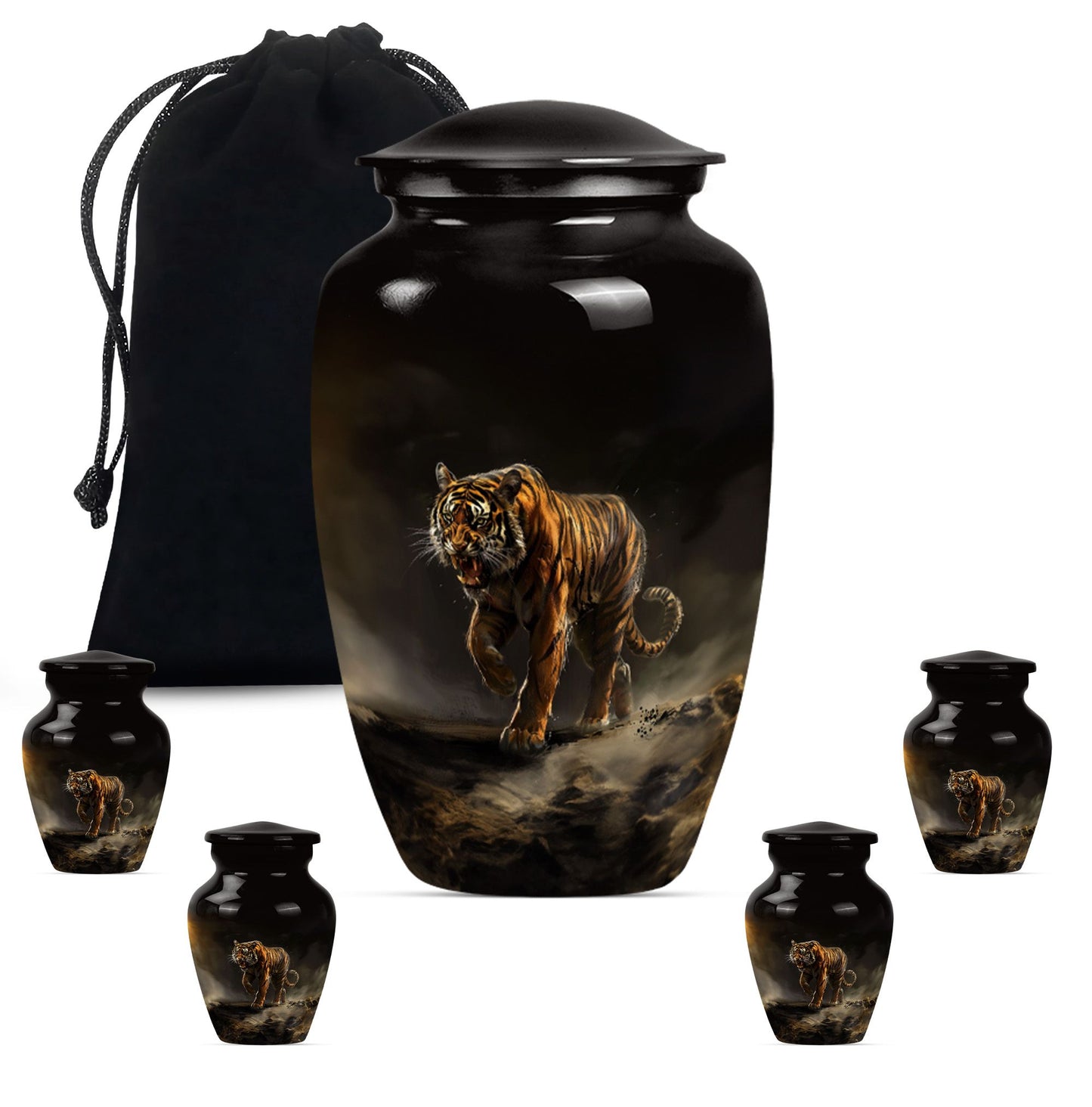 10-inch classic tiger urn with floral design.