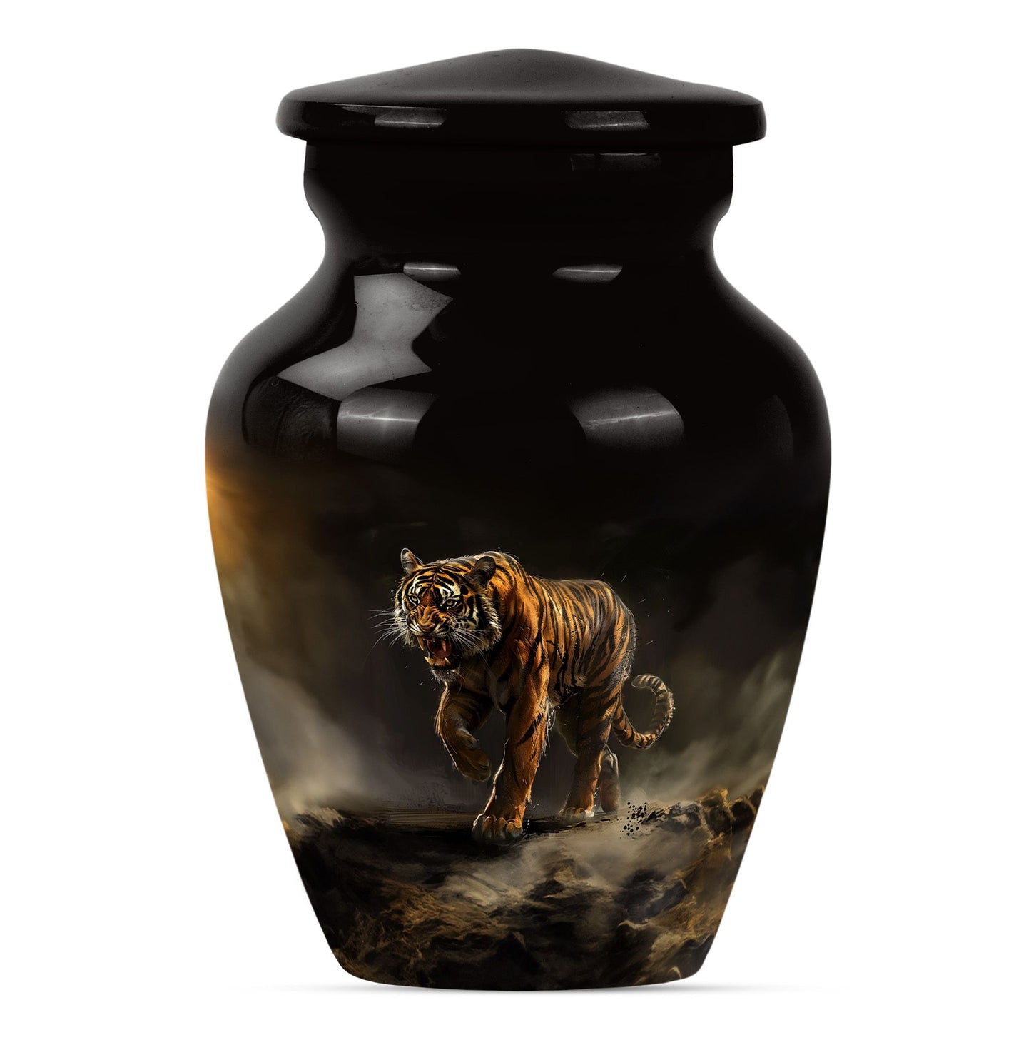 10-inch classic tiger urn with floral design.