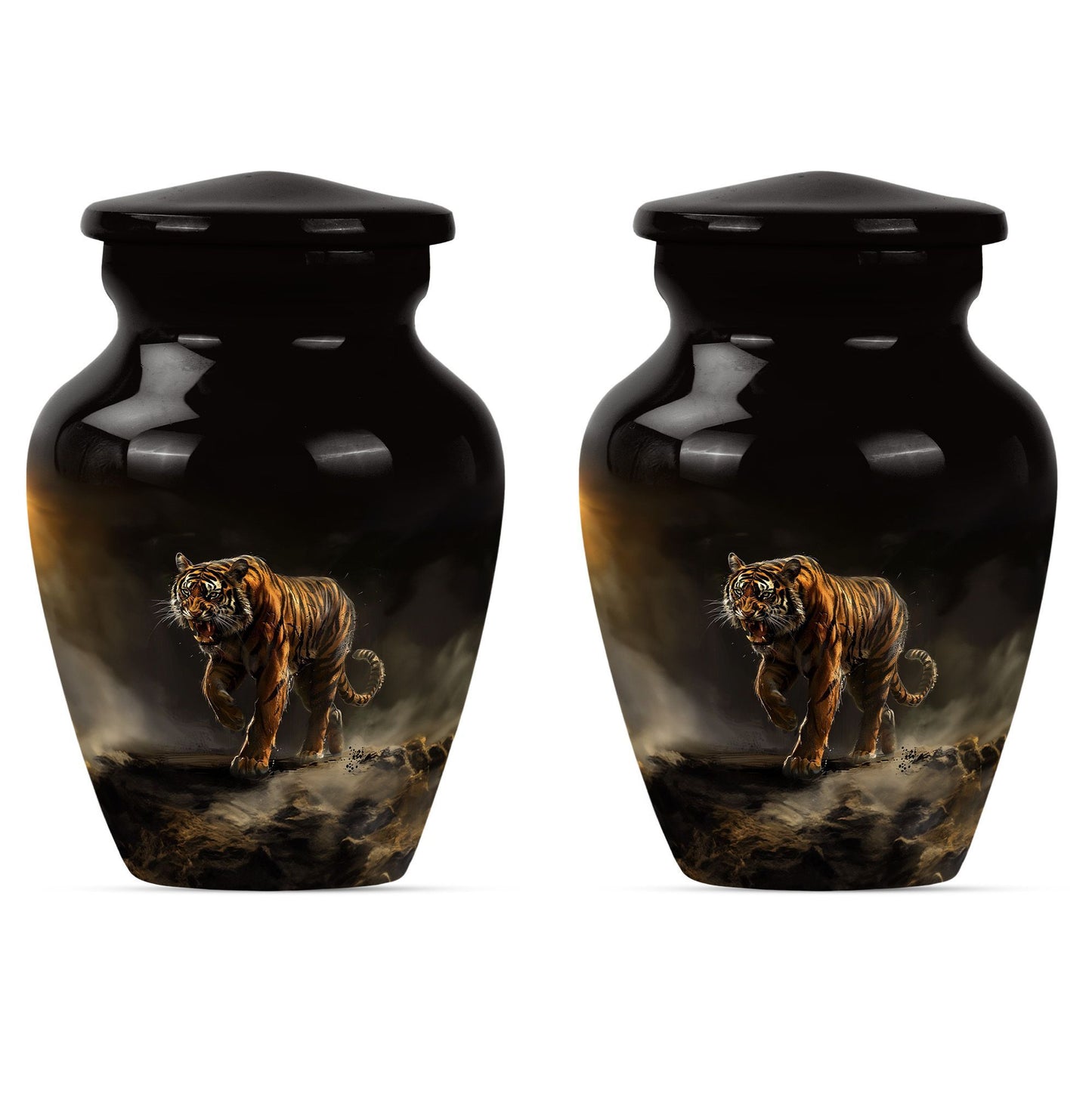 10-inch classic tiger urn with floral design.