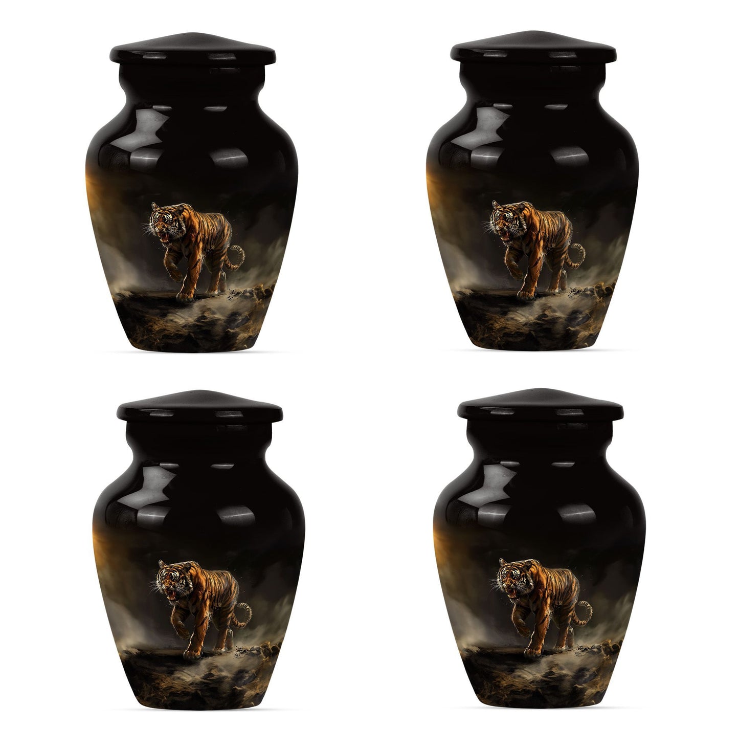 10-inch classic tiger urn with floral design.