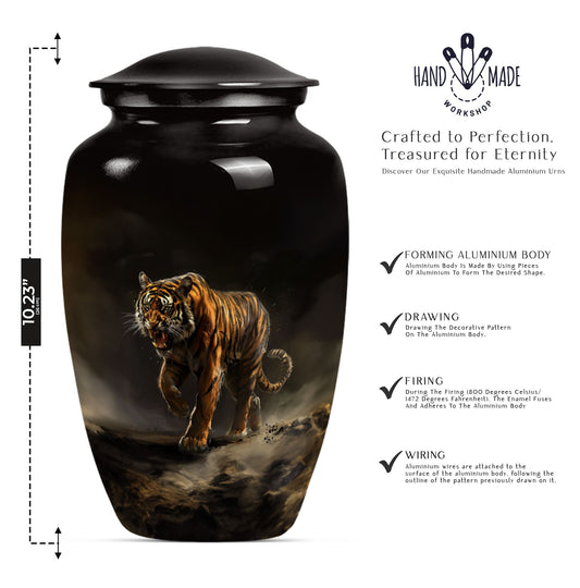 10-inch classic tiger urn with floral design.
