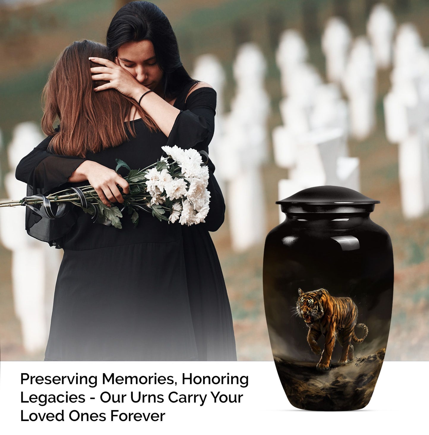 10-inch classic tiger urn with floral design.