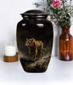 10-inch classic tiger urn with floral design.