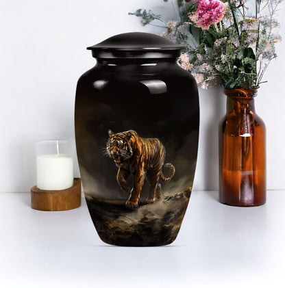 10-inch classic tiger urn with floral design.