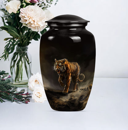 10-inch classic tiger urn with floral design.