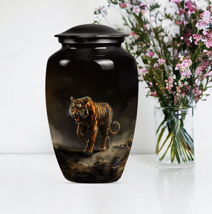 10-inch classic tiger urn with floral design.