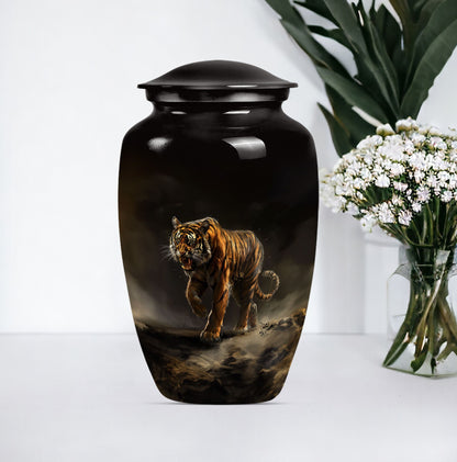 10-inch classic tiger urn with floral design.