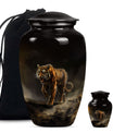 10-inch classic tiger urn with floral design.