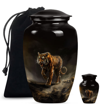 10-inch classic tiger urn with floral design.