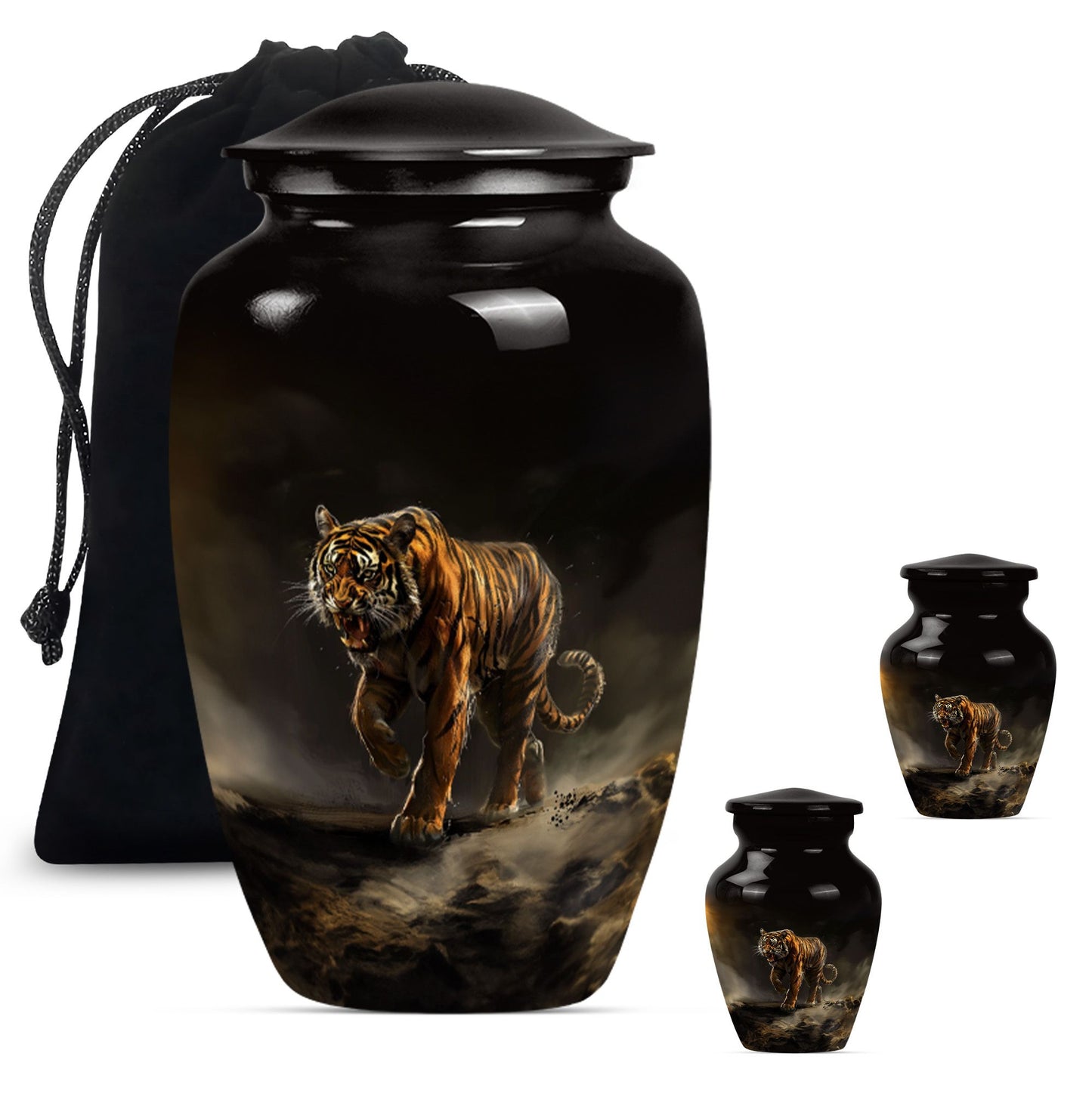 10-inch classic tiger urn with floral design.