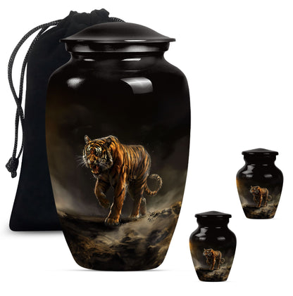 10-inch classic tiger urn with floral design.