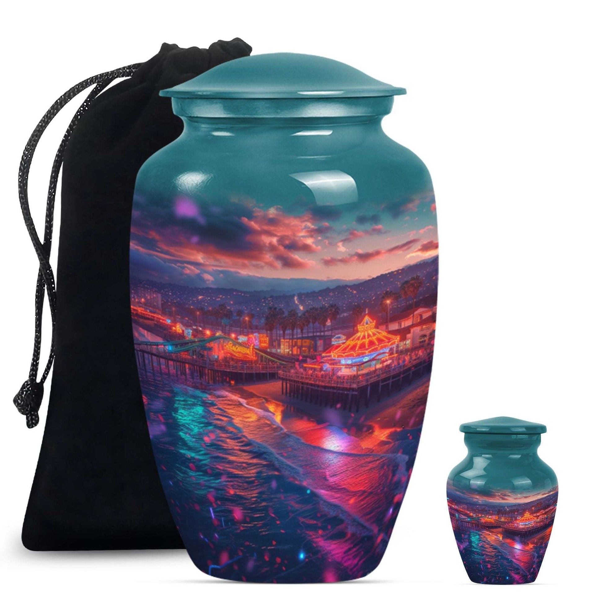 Beach Theme Large Urn With 1 Keepsake Urn