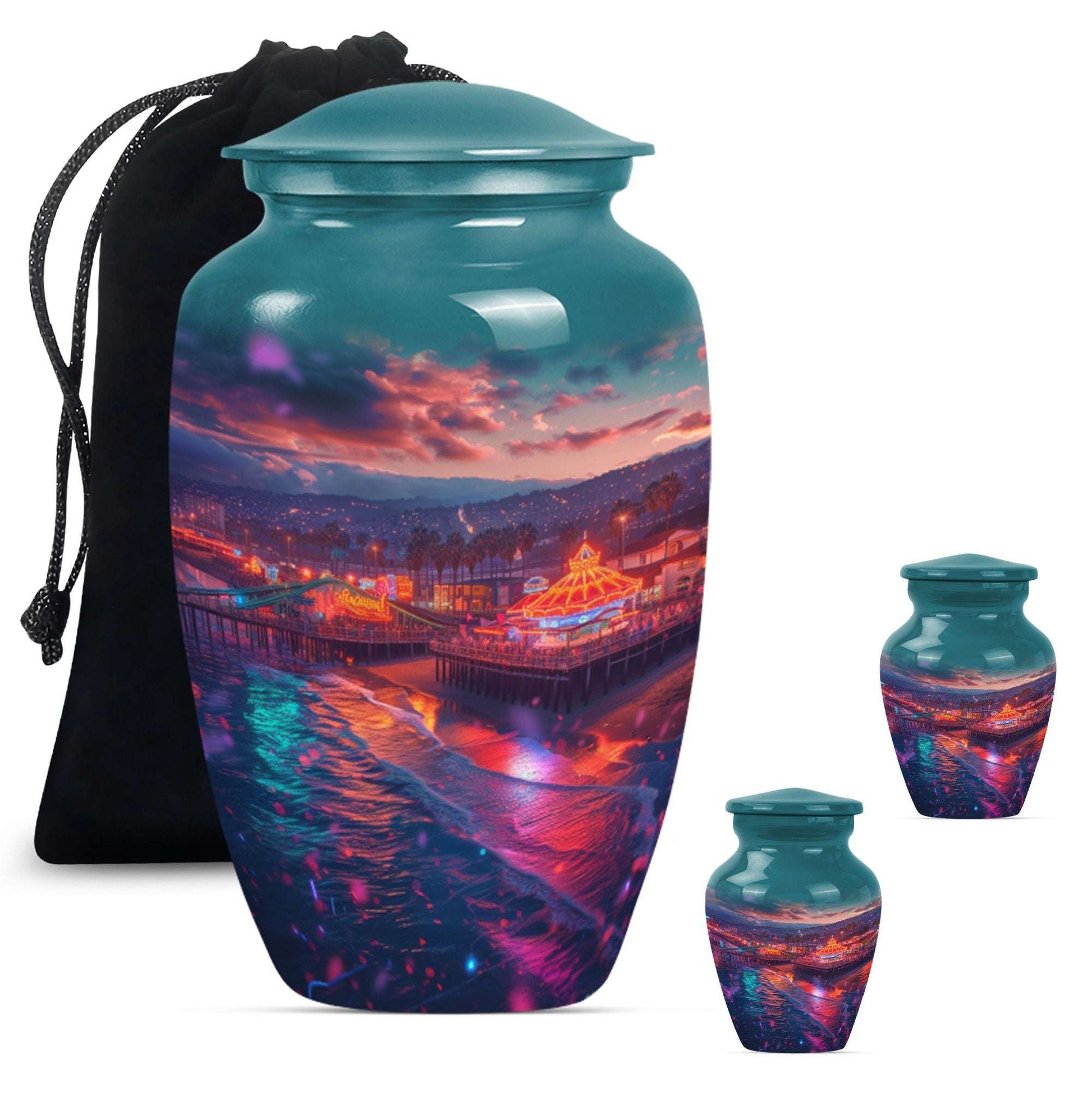 Beach Theme Large Urn With 2 Keepsake Urn