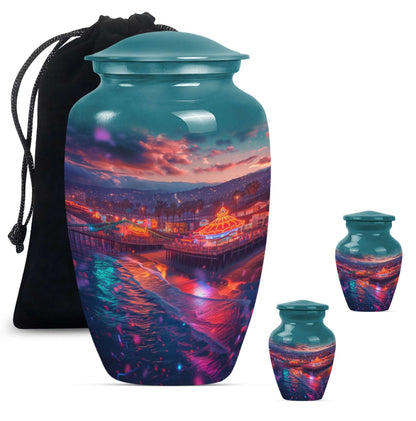 Beach Theme Large Urn With 2 Keepsake Urn