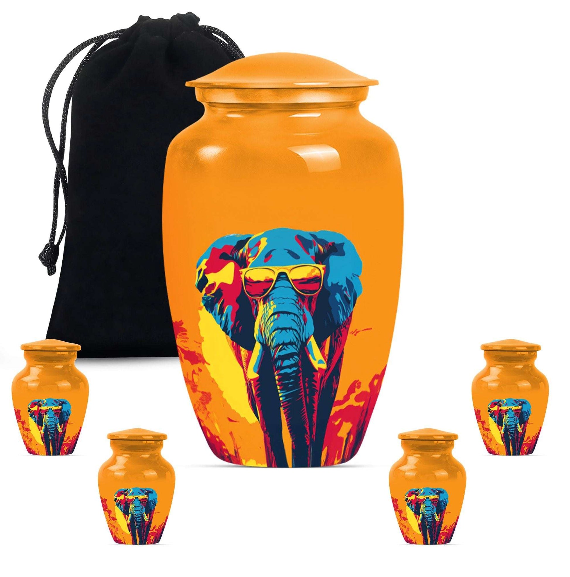 Elephant Theme Large Urn With 4 Keepsake Urn