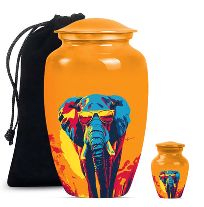 Elephant Theme Large Urn With 1 Keepsake Urn