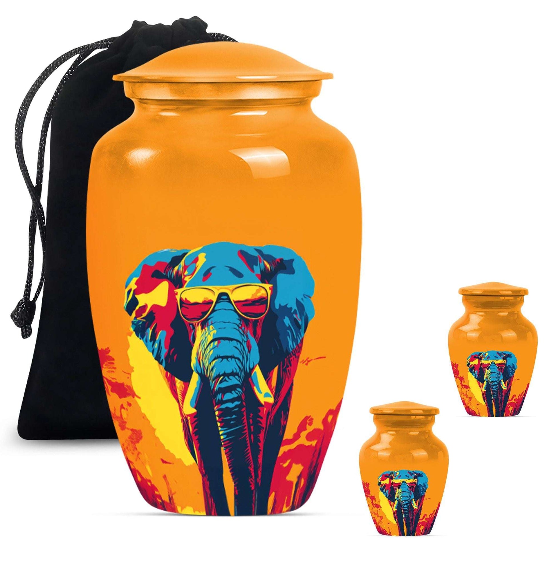 Elephant Theme Large Urn With 2 Keepsake Urn