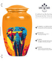 Elephant-themed memorial urn, classic 10 inch.