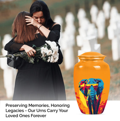 Elephant-themed memorial urn, classic 10 inch.
