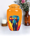 Elephant-themed memorial urn, classic 10 inch.
