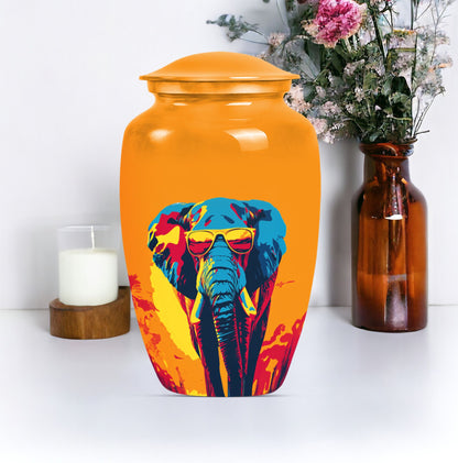 Elephant-themed memorial urn, classic 10 inch.