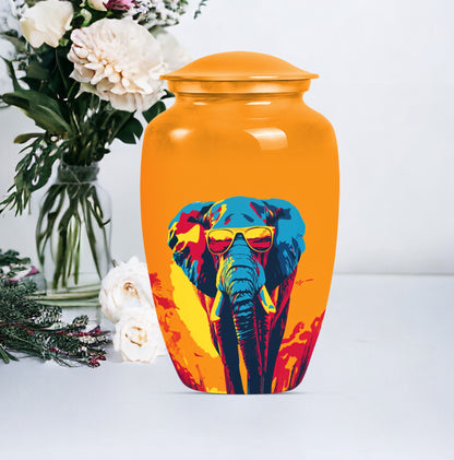 Elephant-themed memorial urn, classic 10 inch.