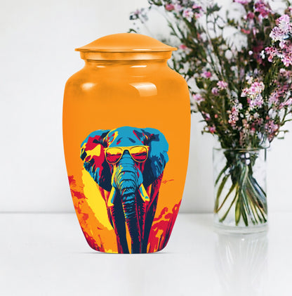 Elephant-themed memorial urn, classic 10 inch.