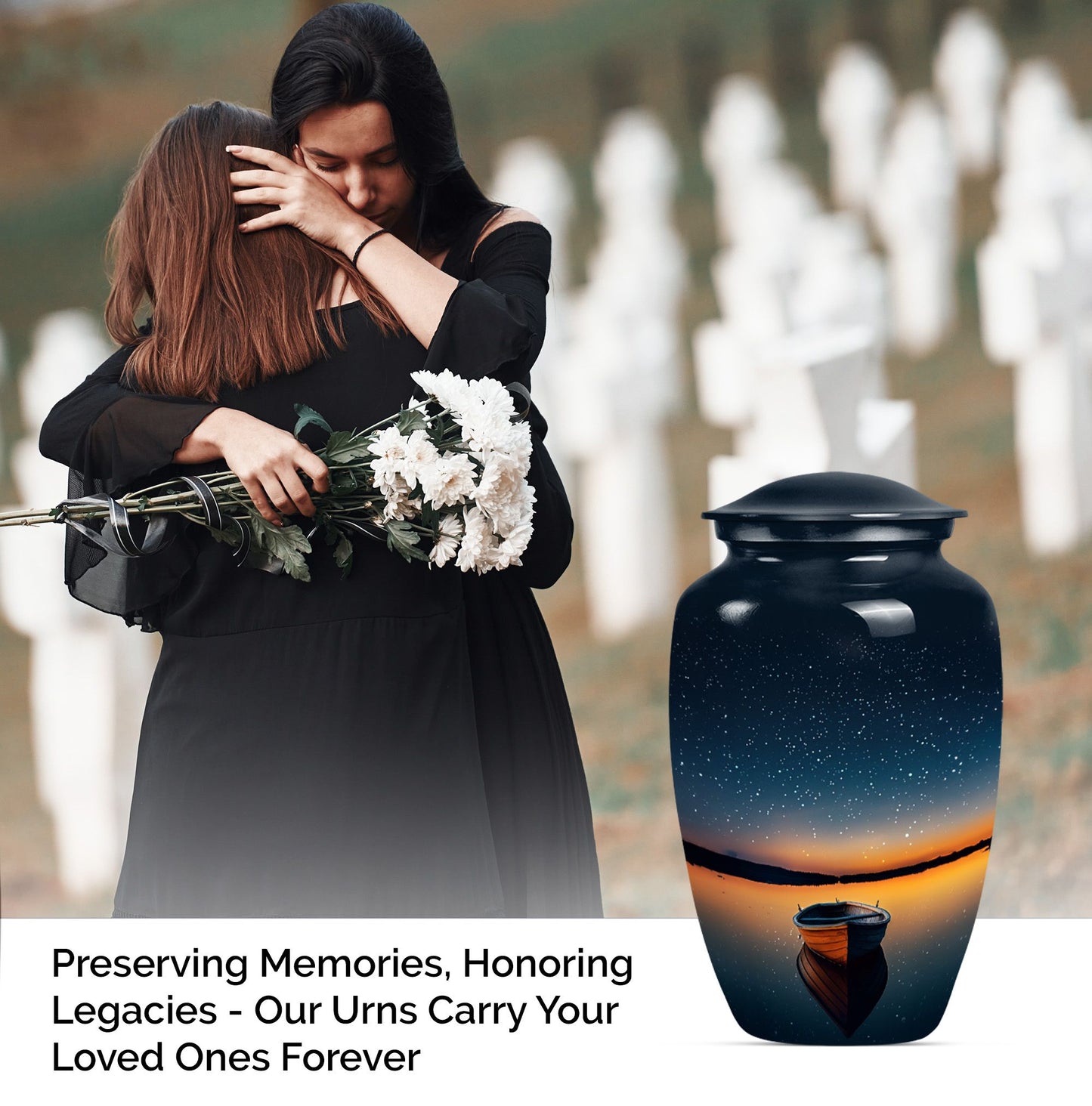 Classic 10-inch boat urn for cremation ashes.
