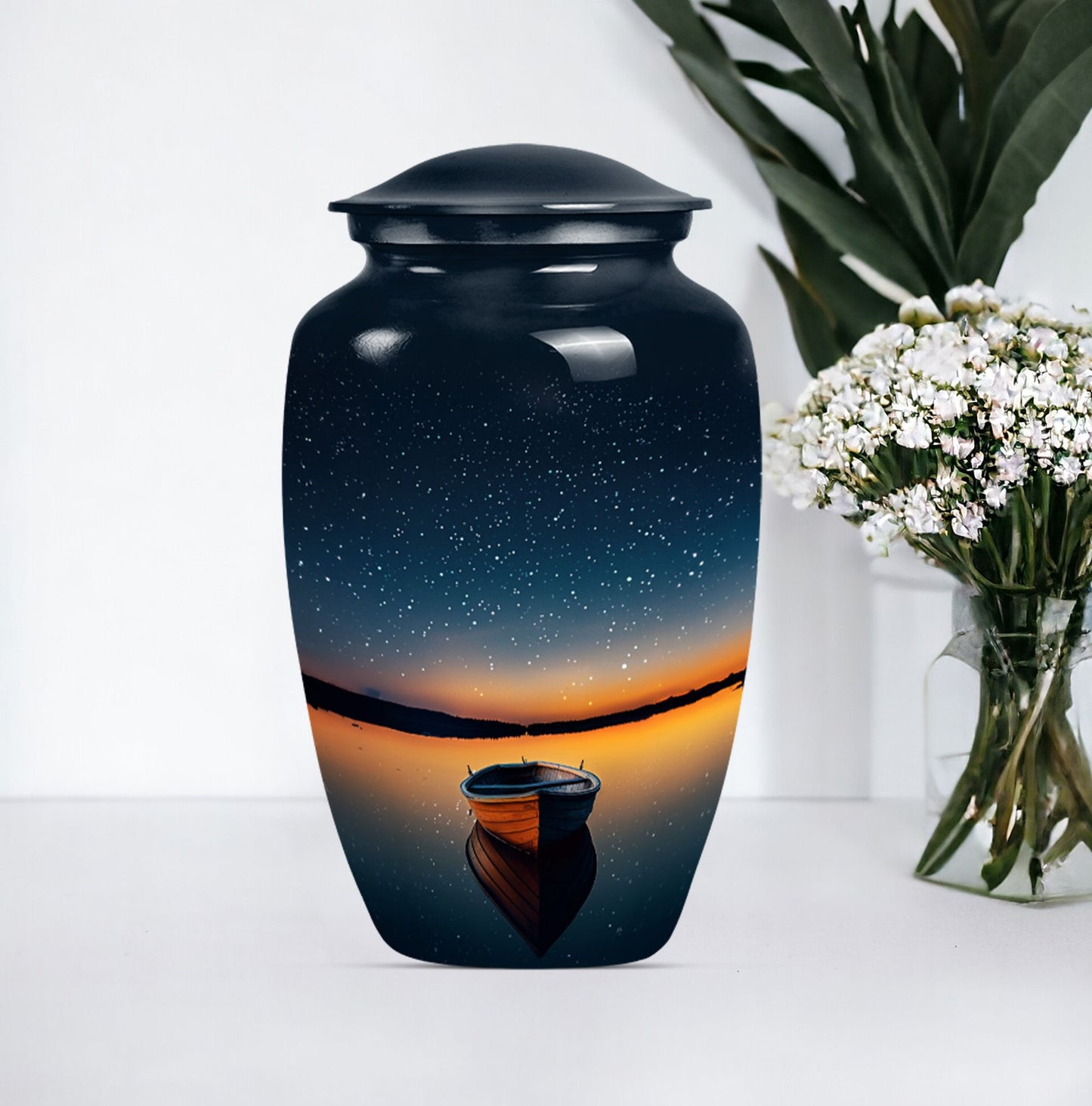 Classic 10-inch boat urn for cremation ashes.