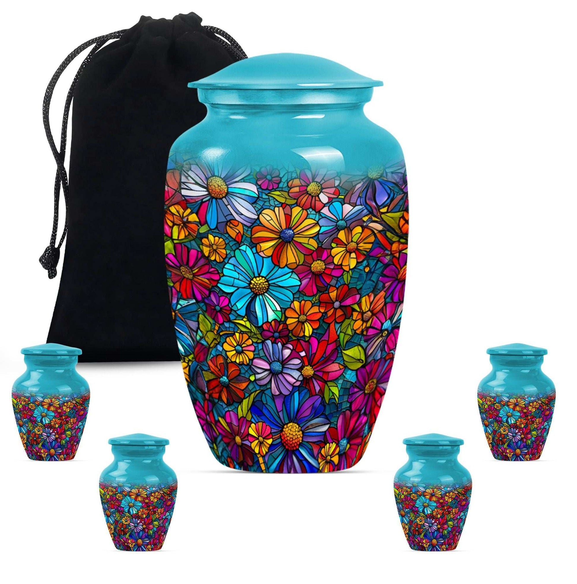Flowers Theme Large Urn With 4 Keepsake Urn