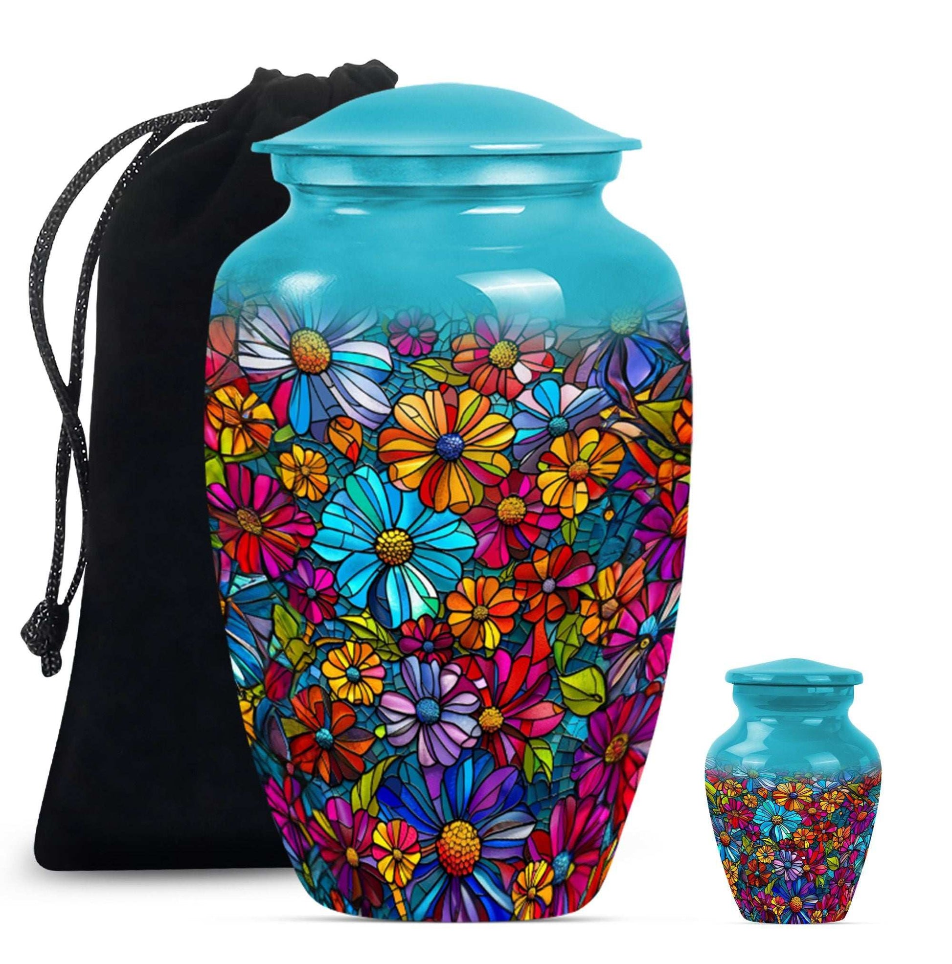 Flowers Theme Large Urn With 1 Keepsake Urn