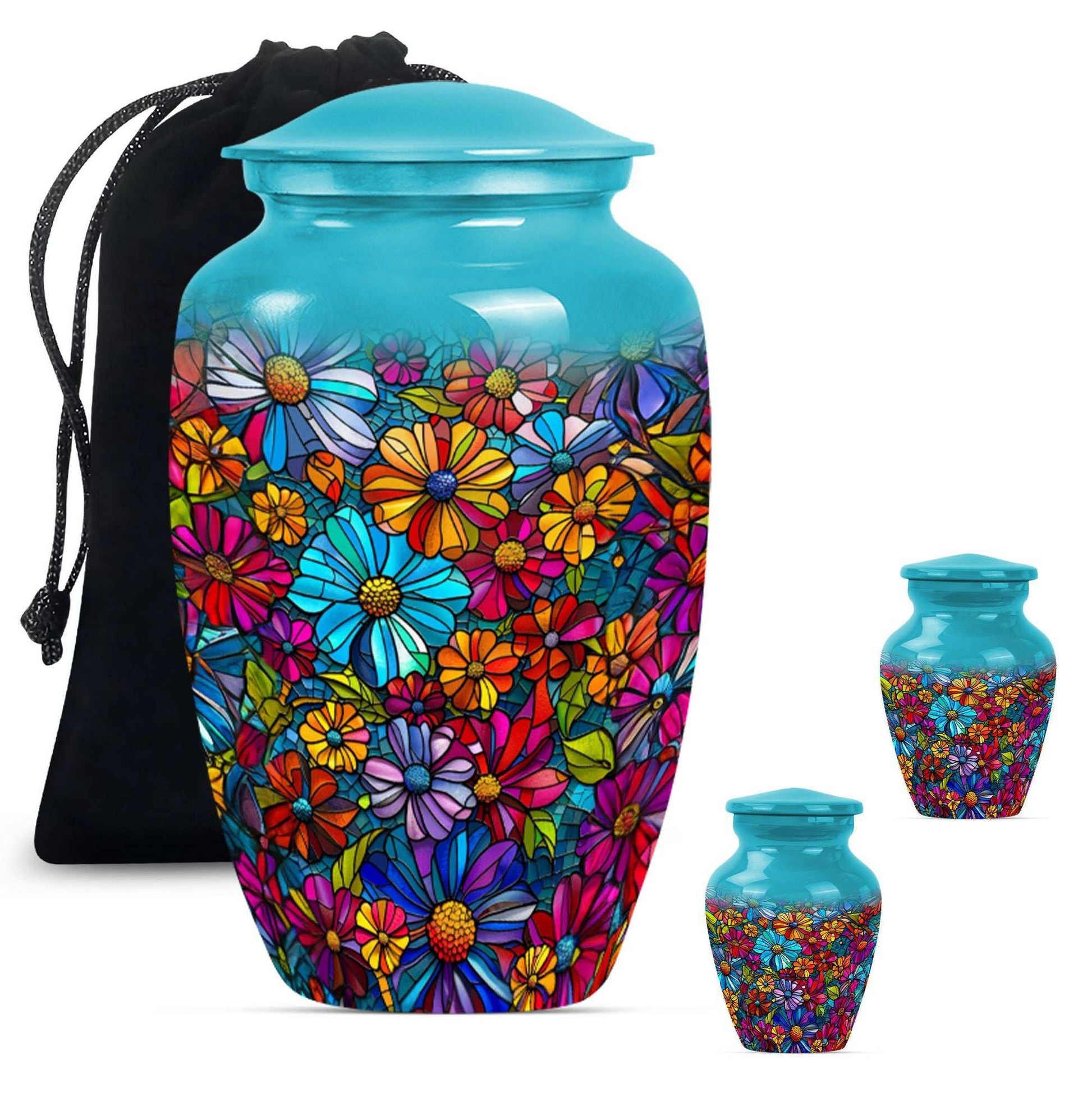 Flowers Theme Large Urn With 2 Keepsake Urn