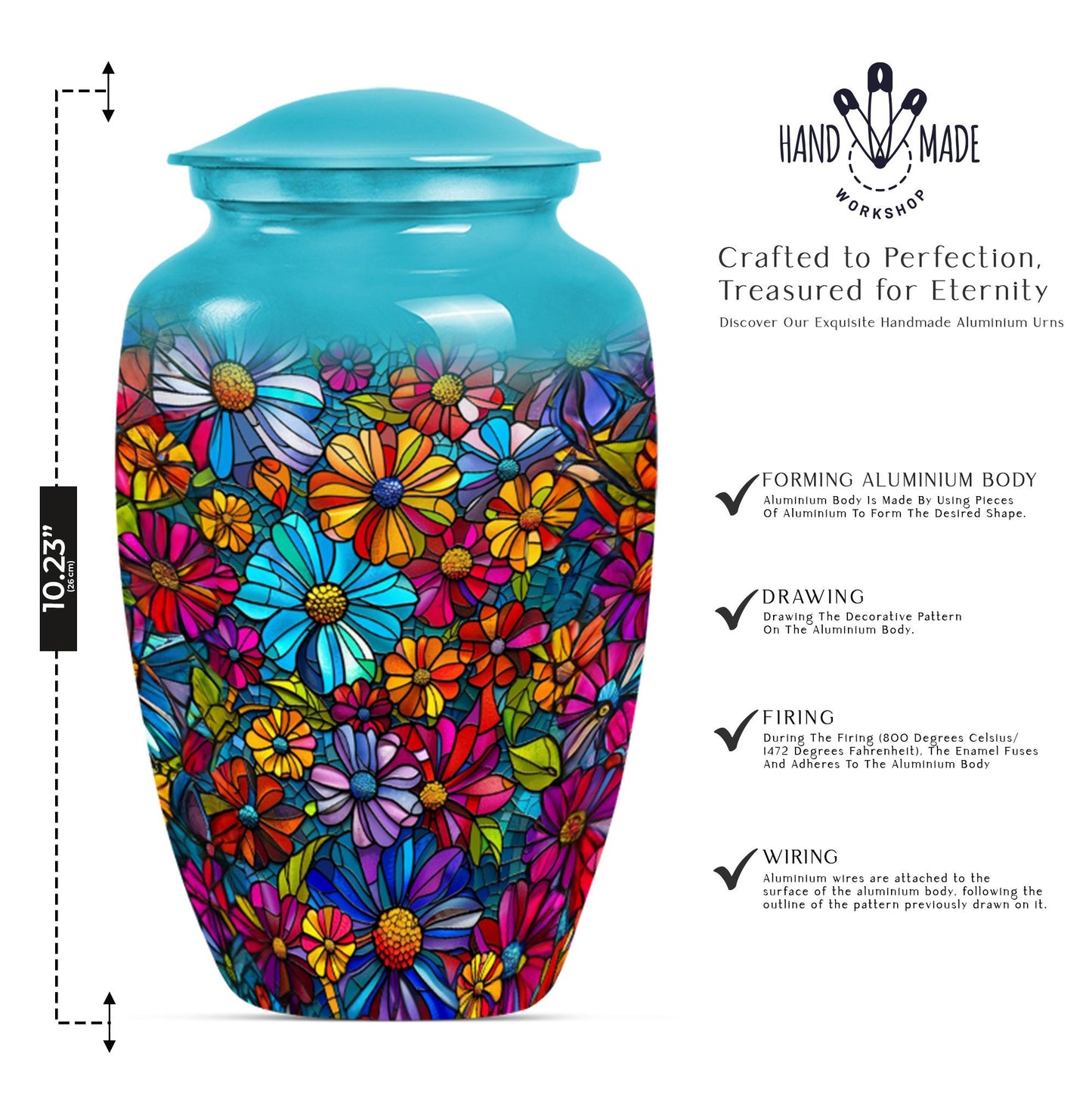 10-inch Classic Flower-Themed Urn for Adult Human Ashes, 