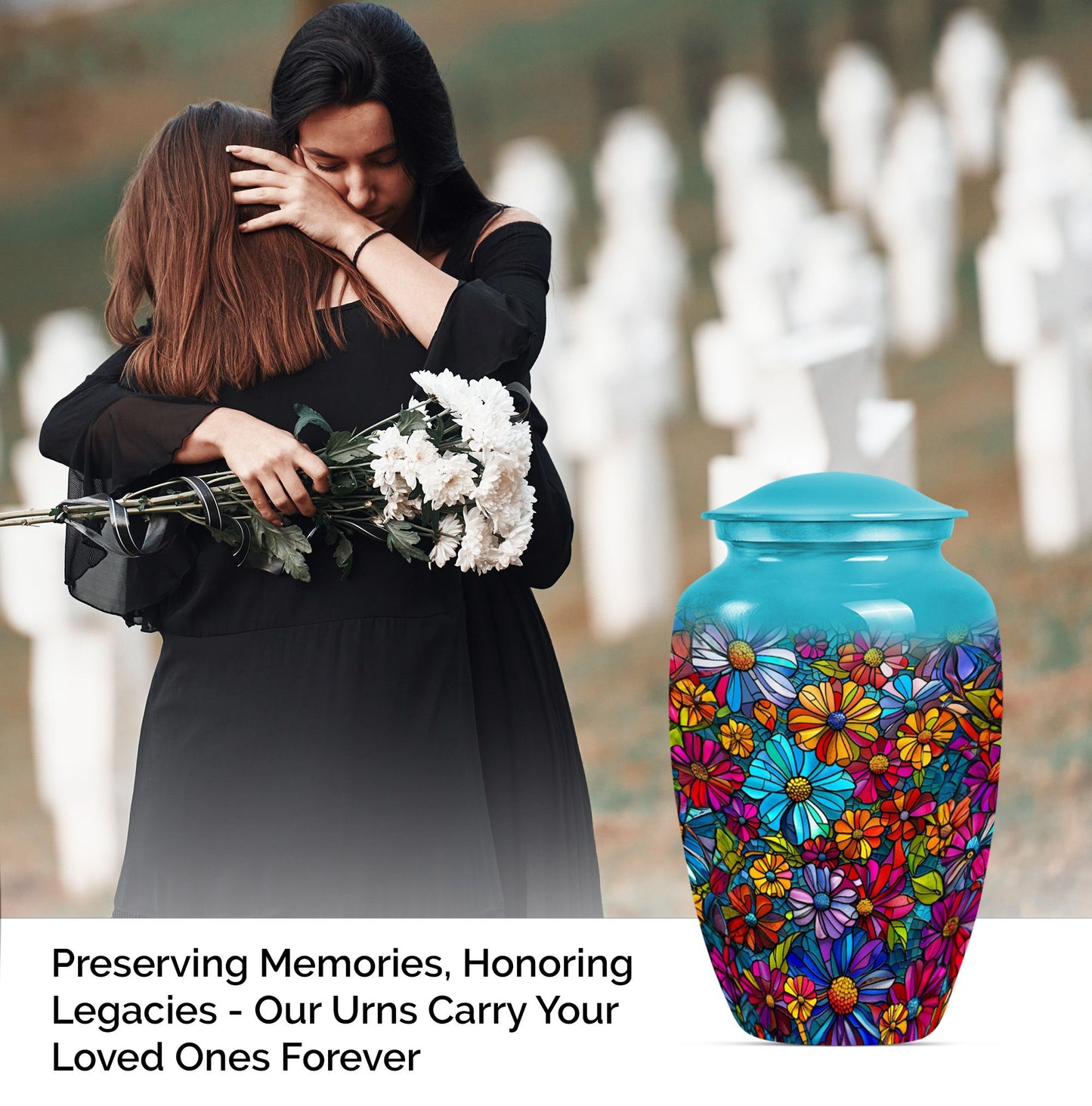 10-inch Classic Flower-Themed Urn for Adult Human Ashes, 