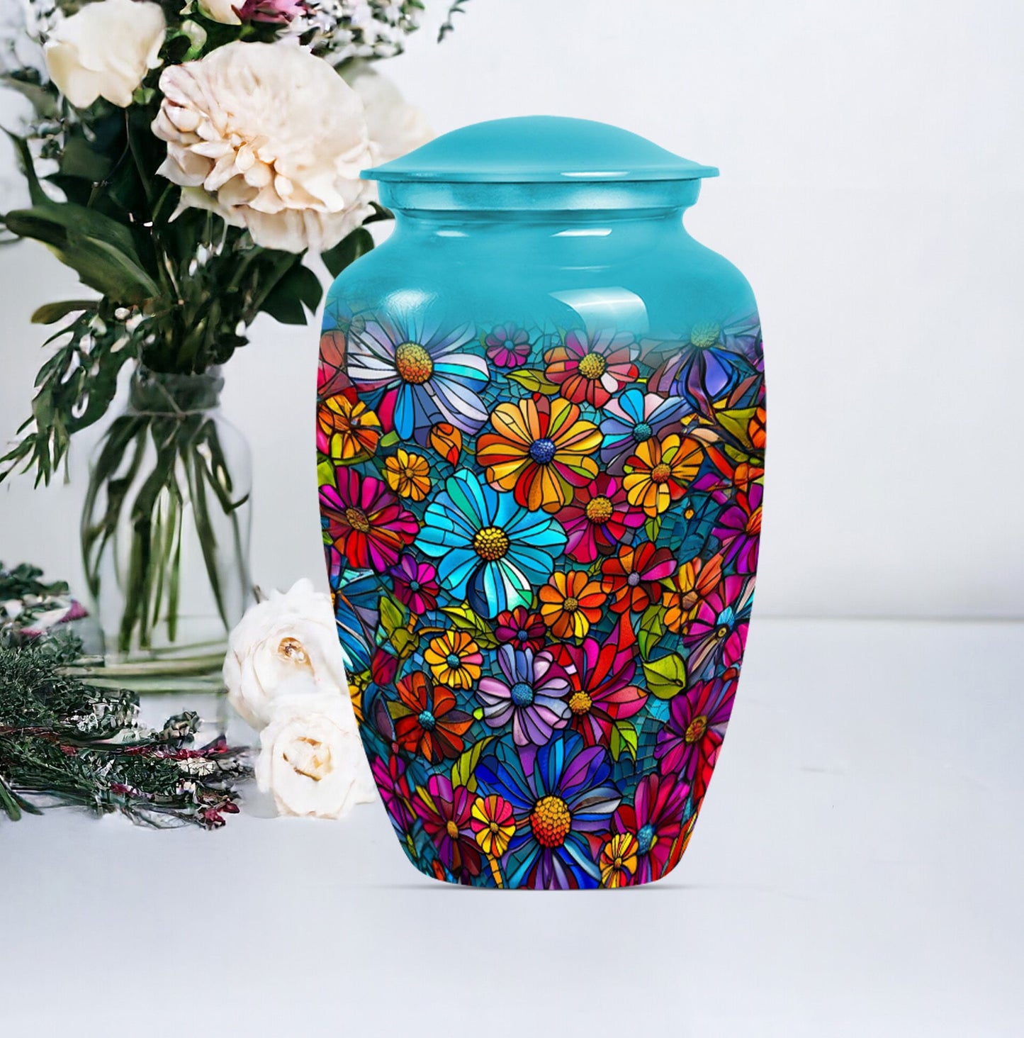 10-inch Classic Flower-Themed Urn for Adult Human Ashes, 